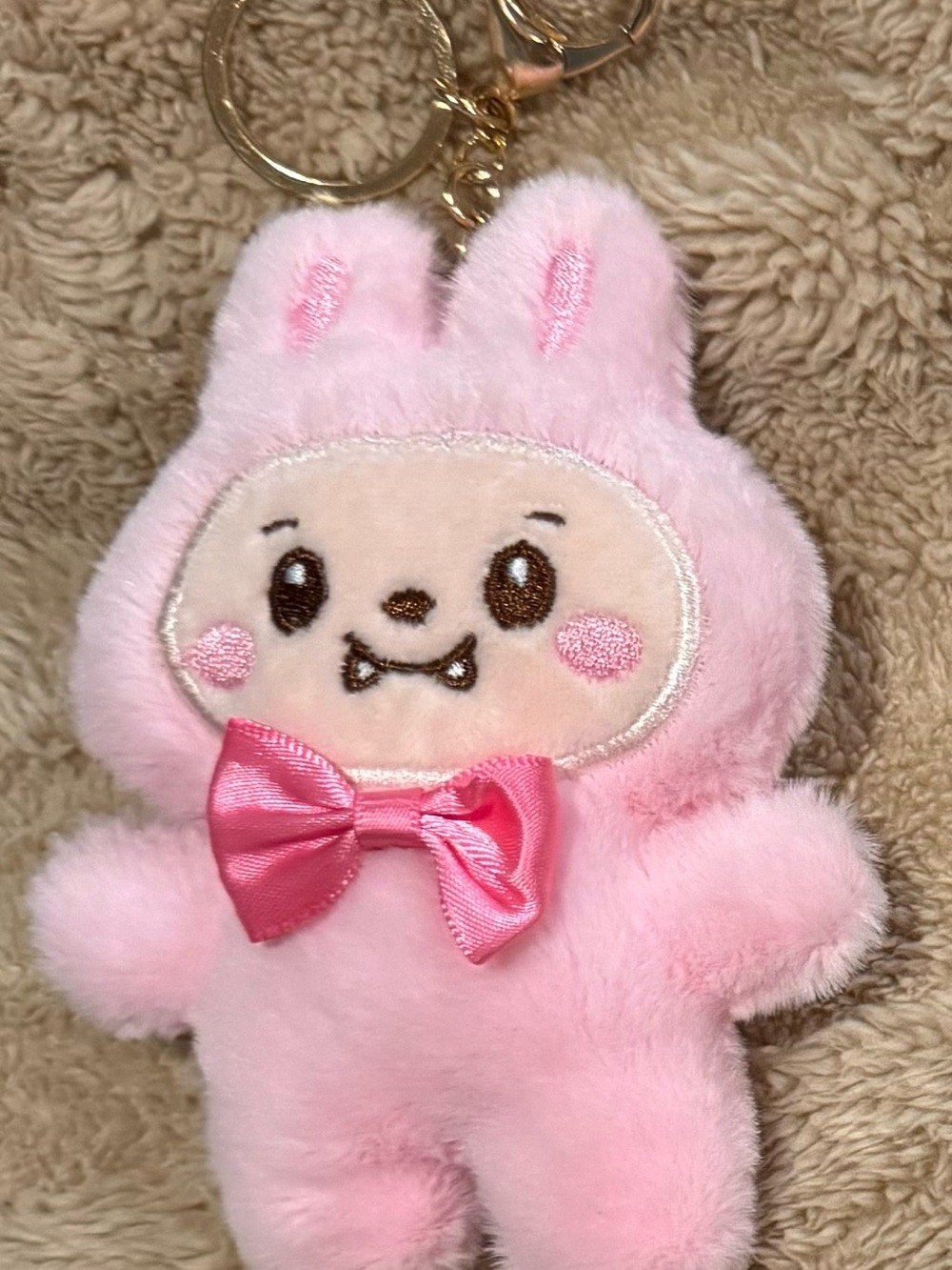 Plush Pink Bunny Keychain with Bow - Cute Small Pets Accessory